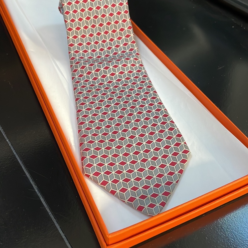 Hermes silver/red mens necktie